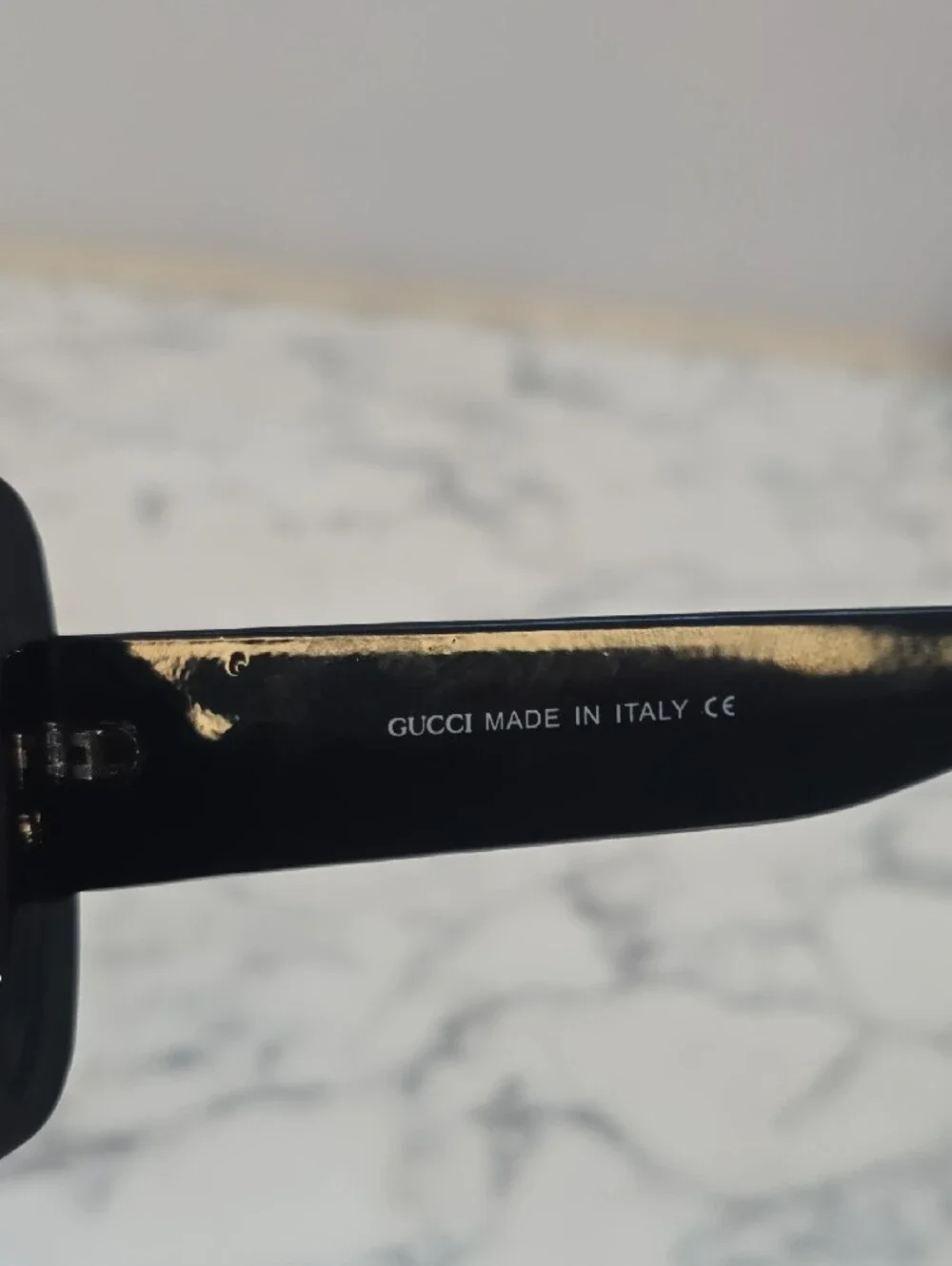 Gucci Black Square Sunglasses with Gold GG Emblem and Gradient Lenses